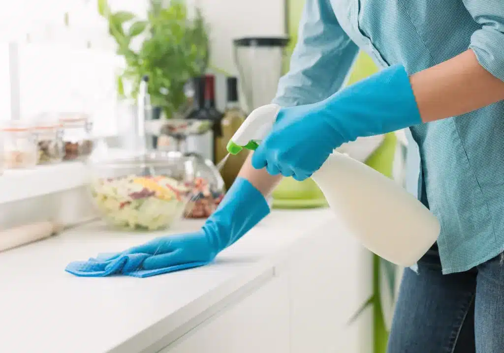 cleaning the kitchen countertops