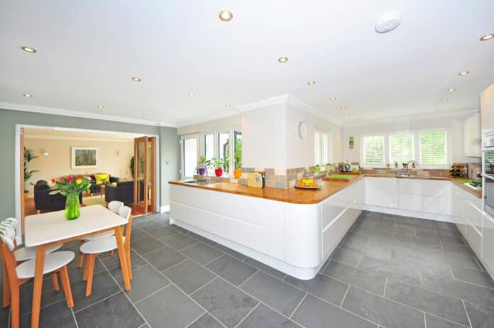 Brown and white wooden kitchen island for a unique kitchen design