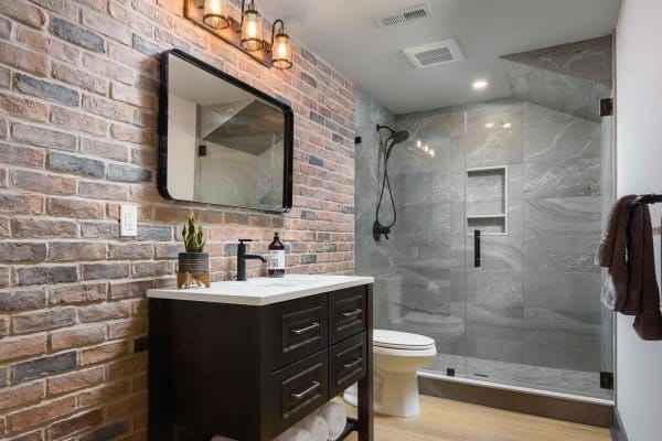 exposed brick walls bathroom design idea