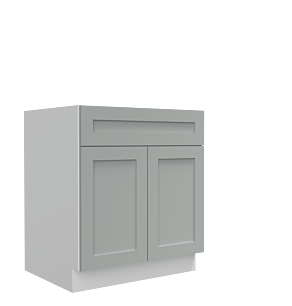 Lunar Grey Shaker 30" Base Cabinet - Double Doors - White Melamine Box - RTA