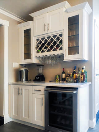 Wet Bar with Staggered Height Cabinetry